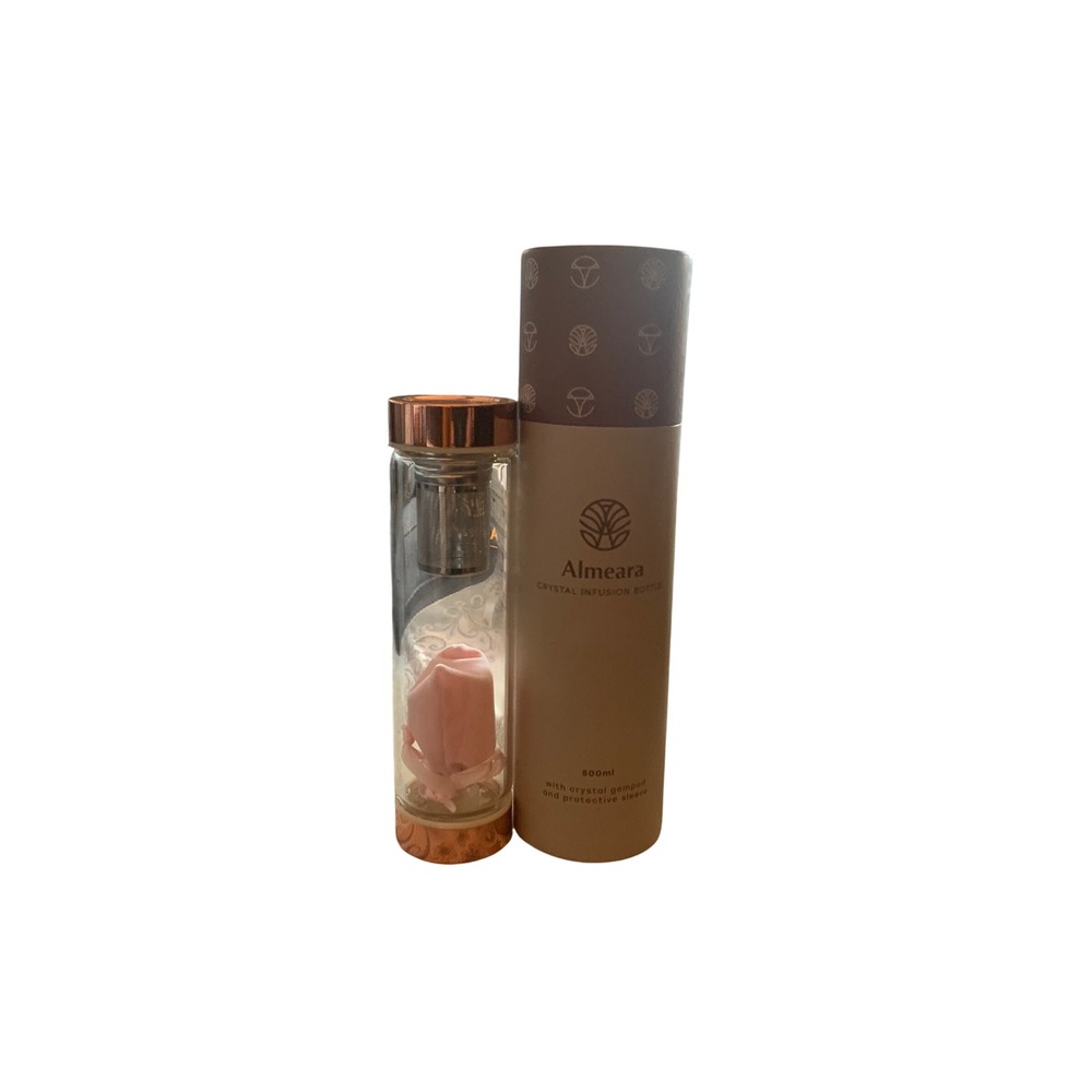 Almeara Crystal Infusion Water Bottle 500ml Glass Tea Infuser Rose Gold Quartz